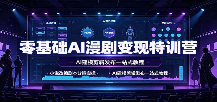 零基础AI漫剧变现特训营：小说改编剧本分镜实操，AI建模剪辑发布一站式教程-AI学习资源网