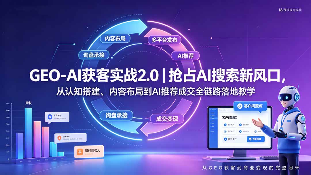 GEO-AI获客实战|抢占AI搜索新风口,从认知搭建、内容布局到AI推荐成交全链路落地教学-AI学习资源网