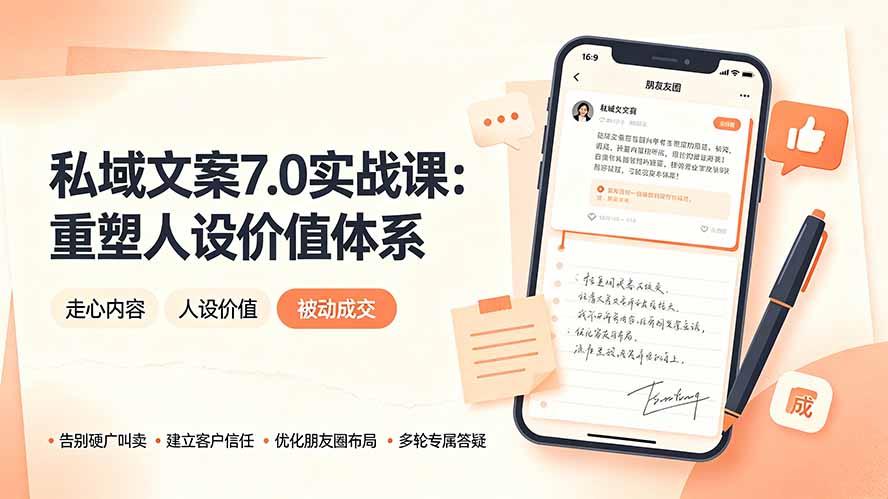 私域文案实战课7.0：重塑人设价值体系｜-告别硬广推销×走心内容×自我价值塑造，实现被动成交-AI学习资源网
