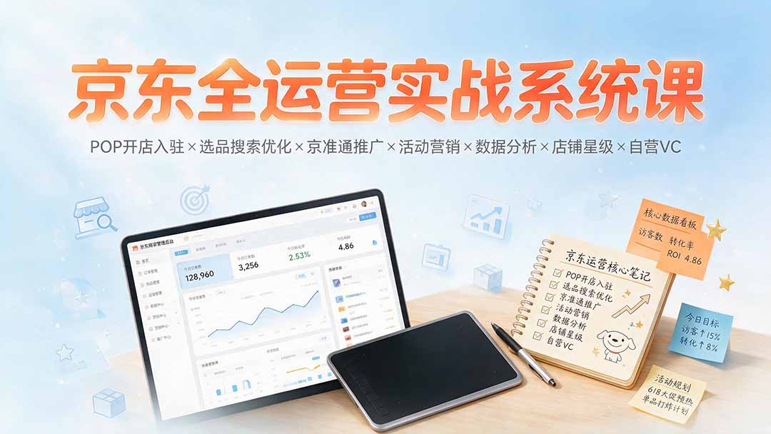 京东全运营实战系统课：POP开店入驻×选品搜索优化×京准通推广×活动营销×数据分析×店铺星级×自营VC-AI学习资源网