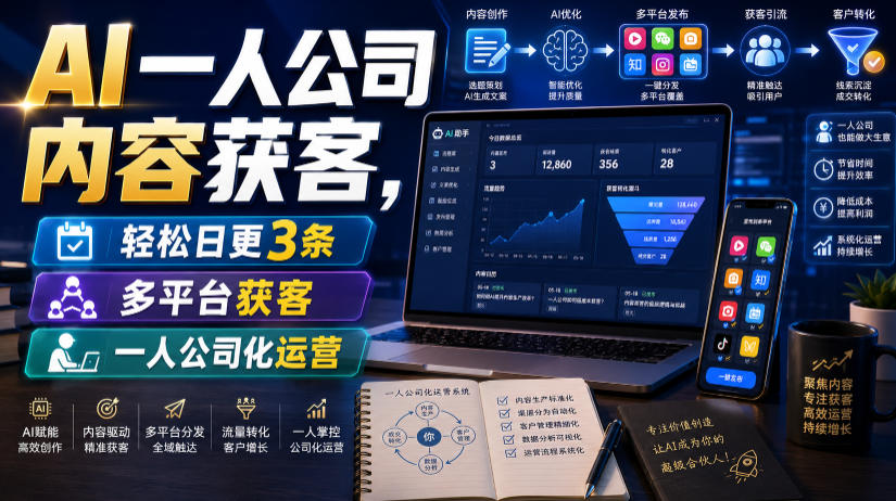 AI一人公司内容获客,轻松日更3条,多平台获客,一人公司化运营-AI学习资源网