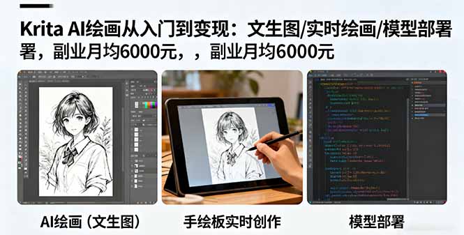 Krita AI绘画从入门到变现：文生图/实时绘画/模型部署，副业月均6000元-AI学习资源网