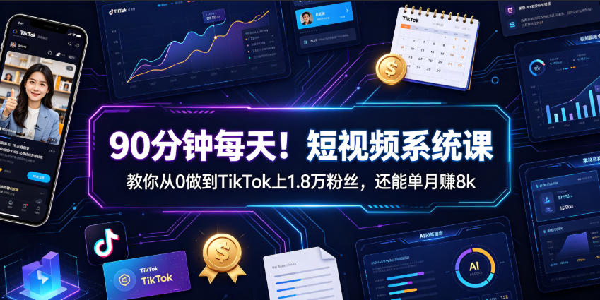 90分钟每天!短视频系统课教你从0做到TikTok上1.8万粉丝,还能单月賺8k【原创双语字幕】-AI学习资源网
