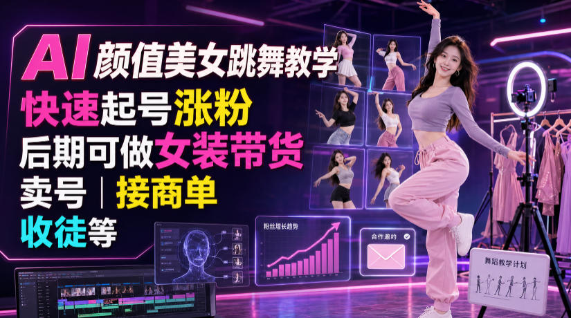AI颜值美女跳舞教学，快速起号涨粉，后期可做女装带货，卖号，接商单，收徒等-AI学习资源网