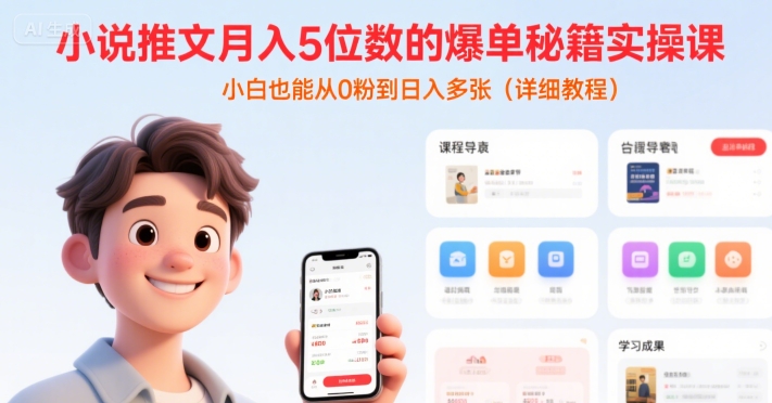 小说推文月入5位数的爆单秘籍实操课，，小白也能从0粉到日入多张(详细教程)-AI学习资源网
