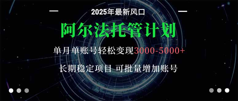 阿尔法托管计划 单账号月入3000-5000，长期稳定项目，新手小白轻松上手。-AI学习资源网