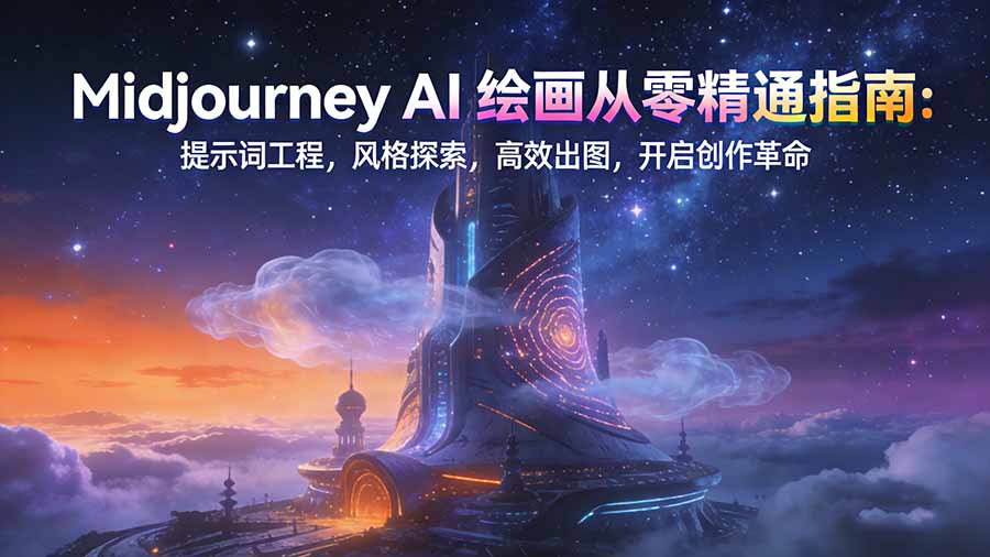 Midjourney AI绘画从零精通指南：提示词工程，风格探索，高效出图，开启创作革命-AI学习资源网