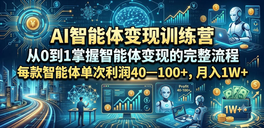 AI智能体变现训练营，从0到1掌握智能体变现的完整流程，每款智能体单次利润40—100+，月入1W+-AI学习资源网