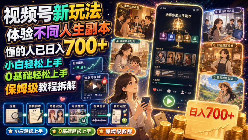 视频号新玩法体验不同人生副本,懂的人已日入700+,小白轻松上手,0基础轻松上手,保姆级教程拆解-AI学习资源网
