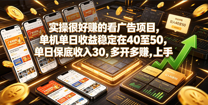 实操很好賺的看广告项目，单机单日收益稳定在40至50，单日保底收入30，多开多賺，上手就能变现【揭秘】-AI学习资源网