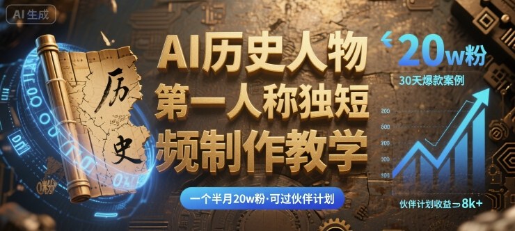 最新AI历史人物第一人称独白短视频制作教学，一个半月20w粉，可过伙伴计划-AI学习资源网