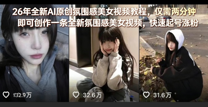 26年全新AI原创氛围感美女视频教程，仅需两分钟即可创作一条全新氛围感美女视频，快速起号涨粉-AI学习资源网