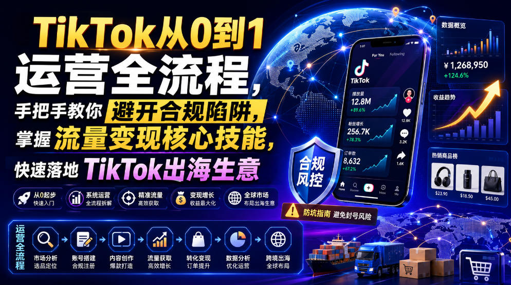 TikTok从0到1运营全流程，手把手教你避开合规陷阱，掌握流量变现核心技能，快速落地TikTok出海生意(更新7月)-AI学习资源网