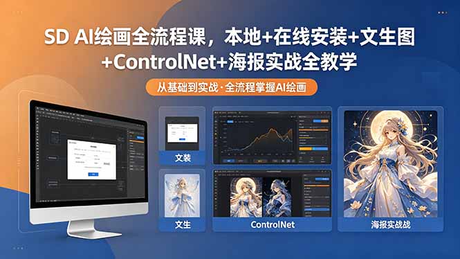 SD AI绘画全流程课，本地+在线安装+文生图+ControlNet+海报实战全教学-AI学习资源网