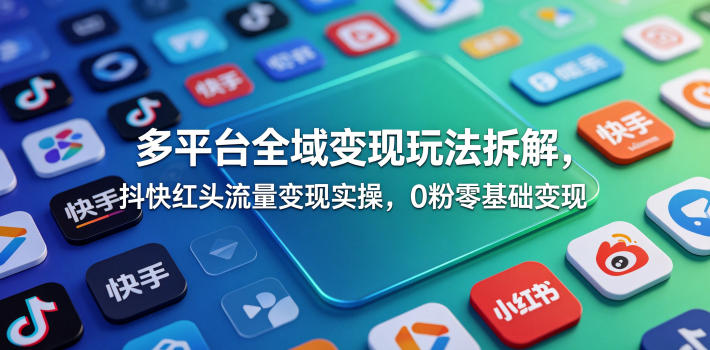 多平台全域变现玩法拆解，抖快红头流量变现实操，0粉零基础变现-AI学习资源网
