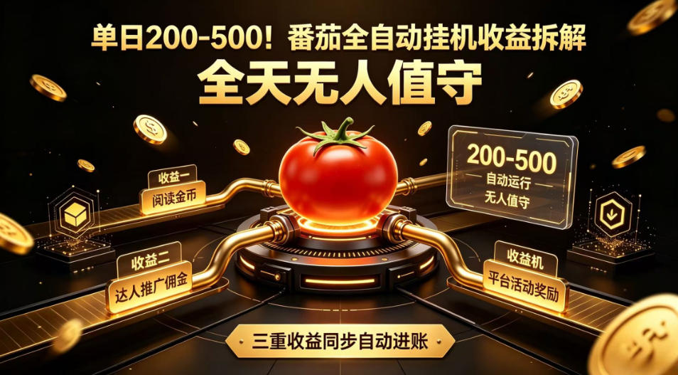 单日200-500!番茄全自动挂G收益拆解,全天无人值守,矩阵操作收益翻倍【揭秘】-AI学习资源网