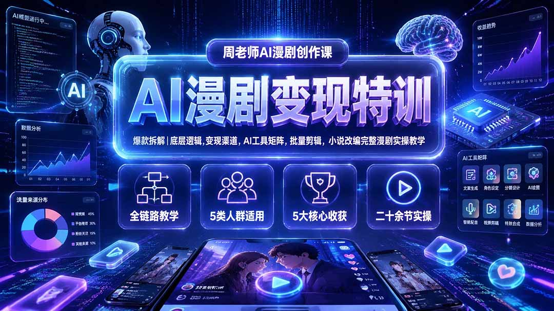 AI漫剧变现特训★爆款拆解｜底层逻辑，变现渠道，AI工具矩阵，批量剪辑，小说改编完整漫剧实操教学-AI学习资源网