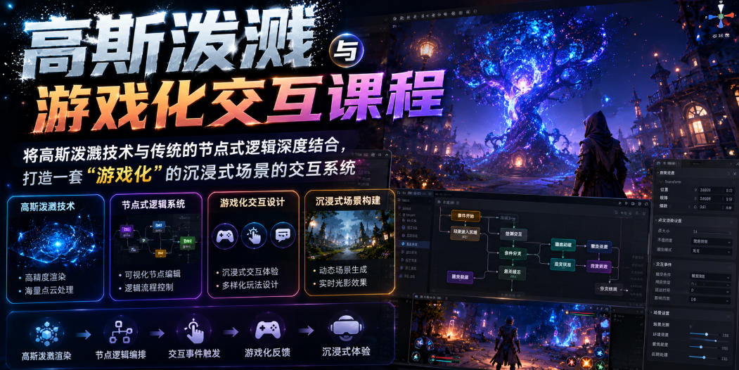 高斯泼溅与游戏化交互课程，将高斯泼溅技术与传统的节点式逻辑深度结合，打造一套“游戏化”的沉浸式场景的交互系统-AI学习资源网