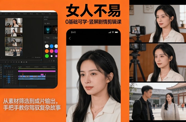 0基础可学！《女人不易》竖屏剧情剪辑课，从素材筛选到成片输出，手把手教你驾驭复杂故事-AI学习资源网