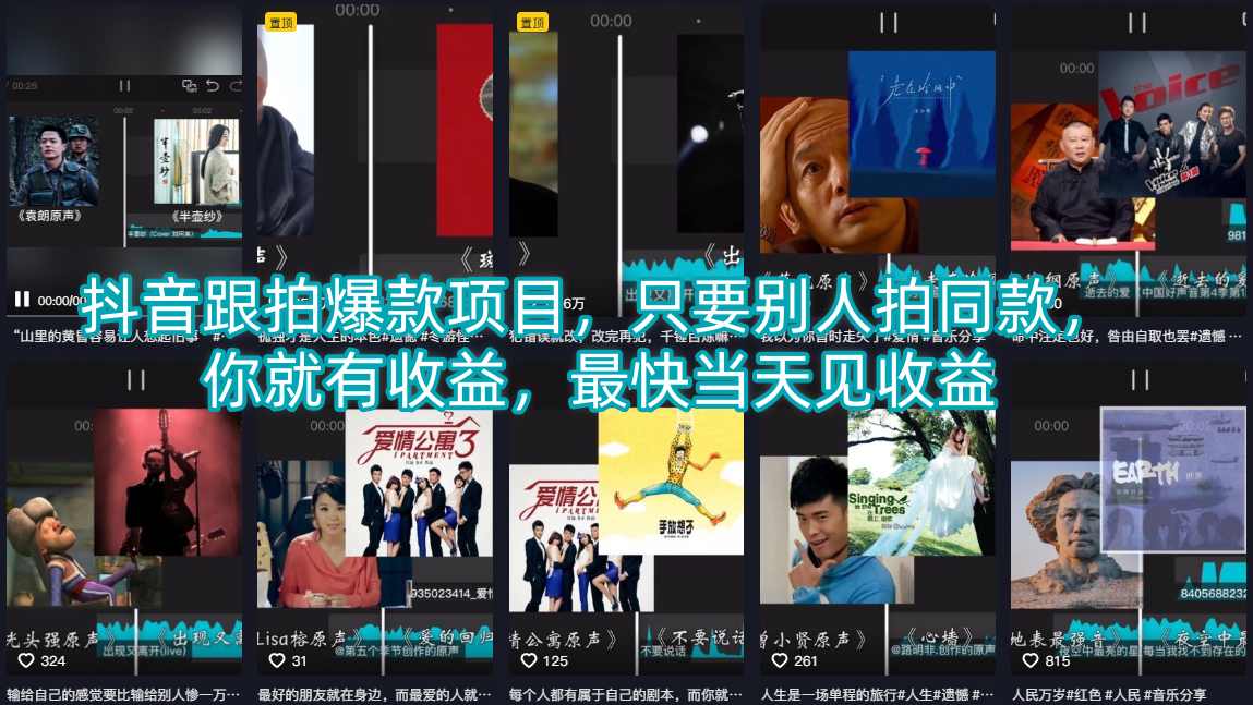 抖音跟拍爆款项目，只要别人拍同款，你就有收益，最快当天见收益-AI学习资源网