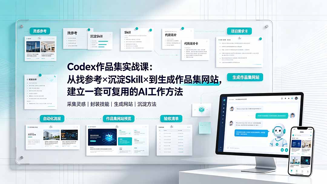Codex作品集实战课：从找参考×沉淀Skill×到生成作品集网站，建立一套可复用的AI工作方法-AI学习资源网