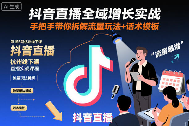 抖音直播全域增长实战第155期杭州线下课，手把手带你拆解流量玩法+话术模板-AI学习资源网