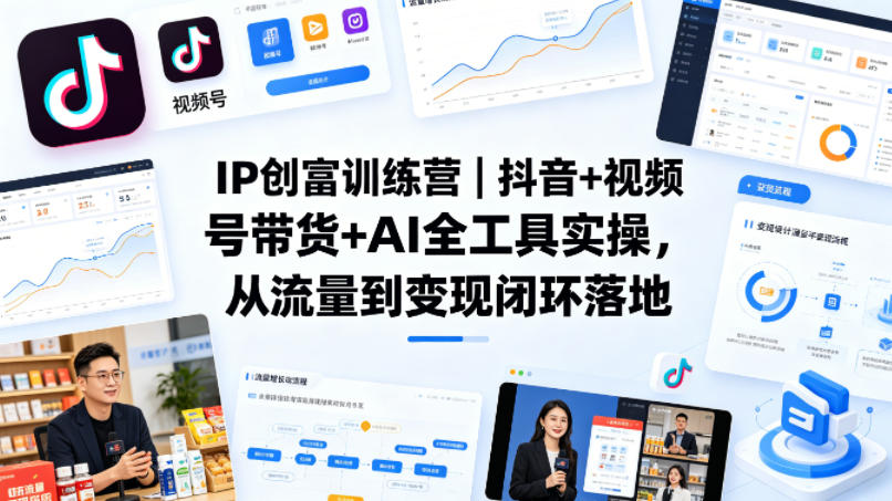 IP创富训练营｜抖音+视频号带货+AI全工具实操，从流量到变现闭环落地-AI学习资源网