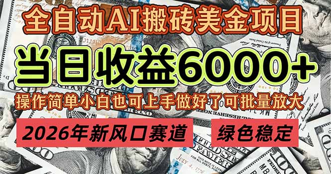 2026年新风口赛道，当日6000+以上，可批量放大，月收入20万+，长期绿色稳定的项目-AI学习资源网