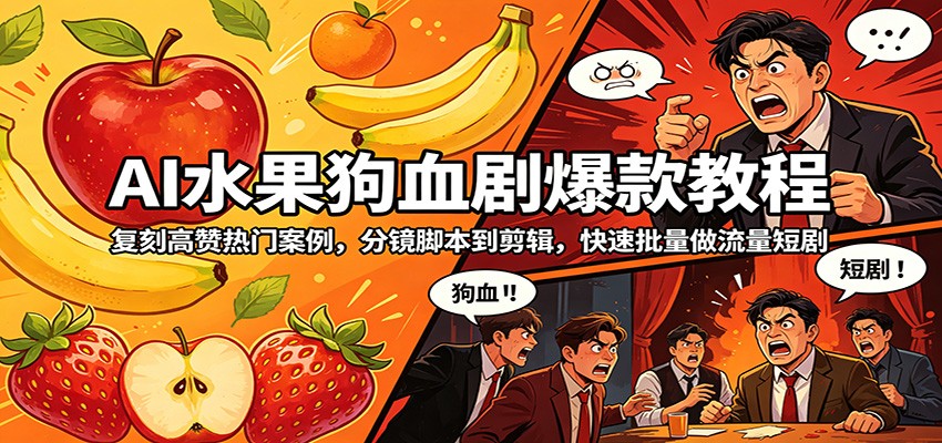 AI水果狗血剧爆款教程：复刻高赞热门案例，分镜脚本到剪辑，快速批量做流量短剧-AI学习资源网