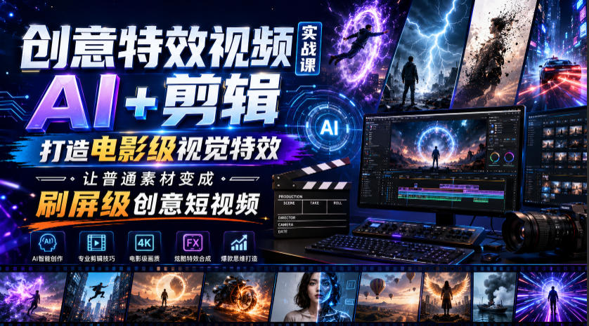 创意特效视频实战课,AI+剪辑打造电影级视觉特效,让普通素材变成刷屏级创意短视频-AI学习资源网