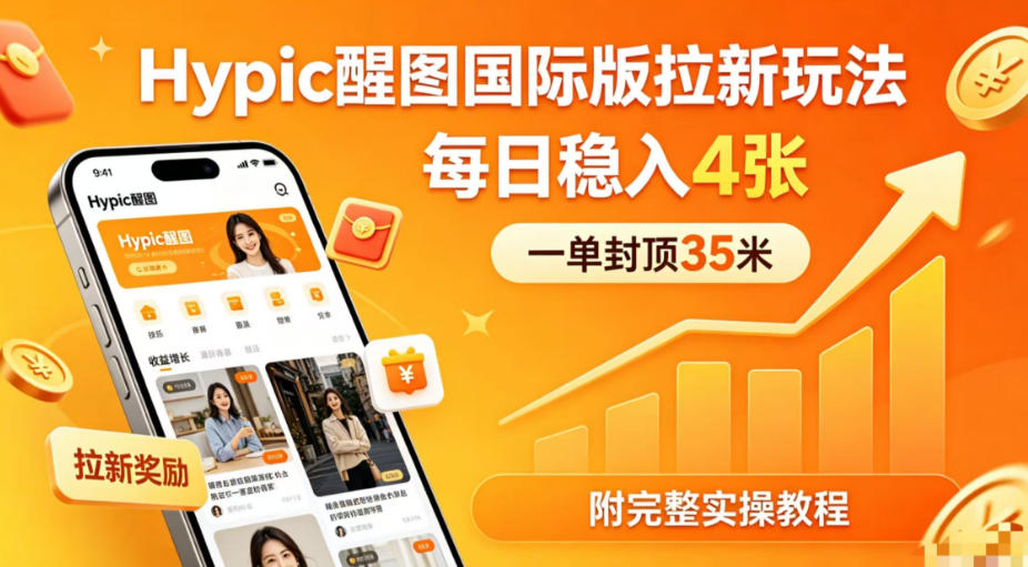 一单封顶35米，实测Hypic醒图国际版拉新玩法，每日稳入4张(附完整实操教程)-AI学习资源网