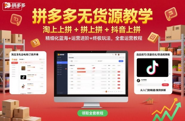 拼多多无货源教学，淘上拼+拼上拼+抖上拼，精细化蓝海+运营进阶+终极玩法，全套运营教程-AI学习资源网