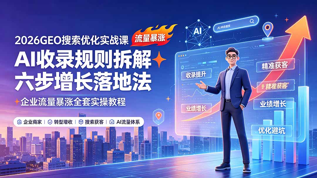 2026GEO搜索优化实战课：AI收录规则拆解｜六步增长落地法｜企业流量暴涨全套实操教程-AI学习资源网
