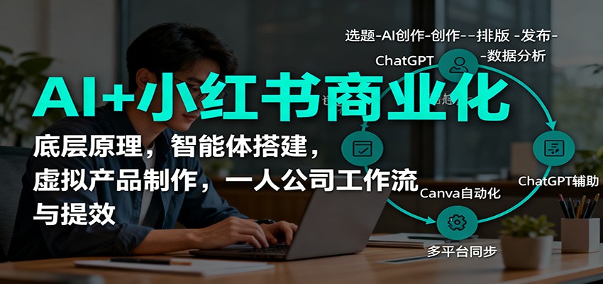 AI+小红书商业化,底层原理,智能体搭建,虚拟产品制作,一人公司工作流与提效-AI学习资源网