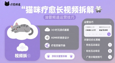猫咪疗愈长视频拆解 &油管频道运营技巧-AI学习资源网
