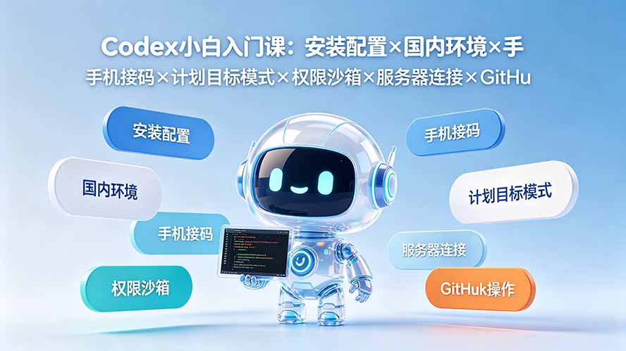 Codex小白入门课：安装配置×国内环境×手机接码×计划目标模式×权限沙箱×服务器连接×GitHub操作-AI学习资源网