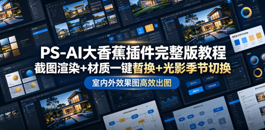 PS-AI大香蕉插件完整版教程，截图渲染+材质一键替换+光影季节切换，室内外效果图高效出图高阶课程-AI学习资源网
