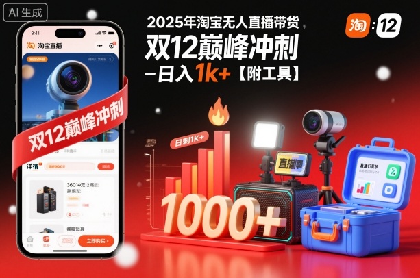2025年淘宝无人直播带货，冲刺双12，日入1k+【附工具】【揭秘】-AI学习资源网