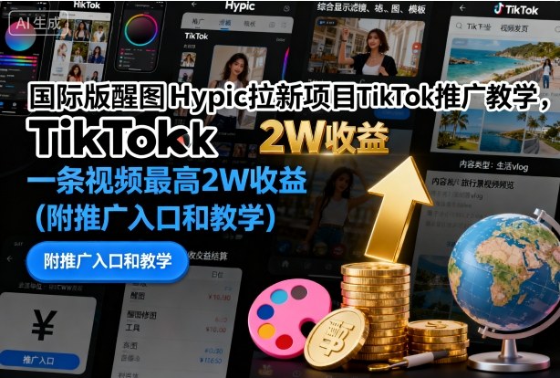 国际版醒图Hypic拉新项目TikTok推广教学，一条视频最高2W收益(附推广入口和教学)-AI学习资源网