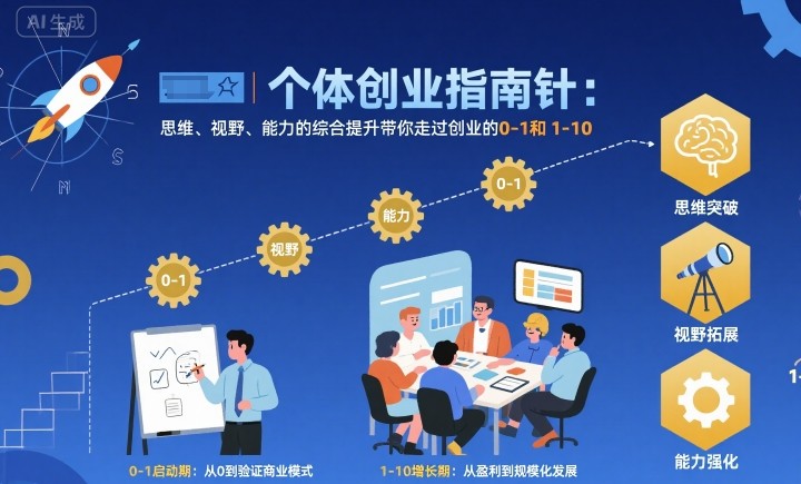 个体创业指南针，思维、视野、能力的综合提升带你走过创业的0-1和1-10【音频】-AI学习资源网