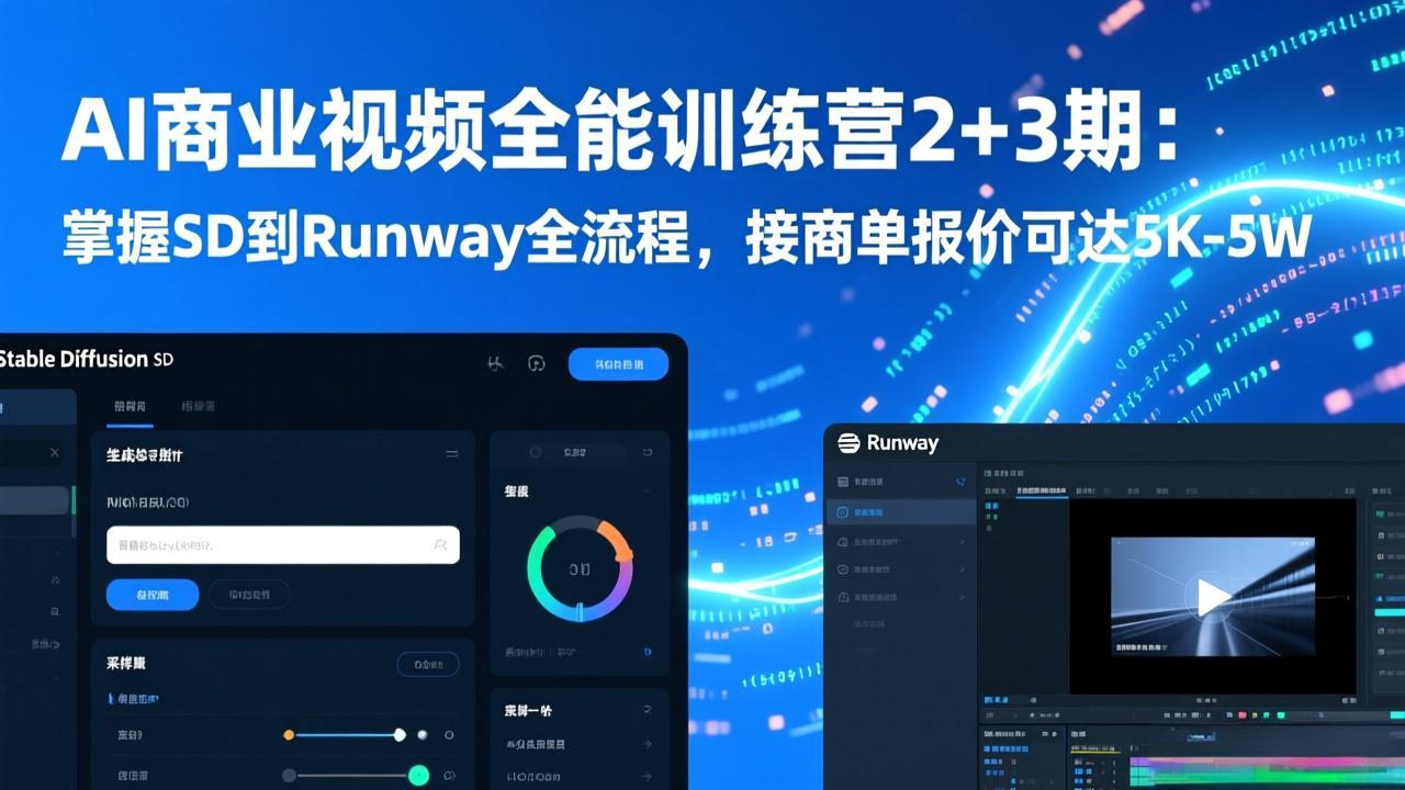 AI商业视频全能训练营2+3期：掌握SD到Runway全流程，接商单报价可达5K-5W-AI学习资源网
