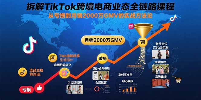 拆解TikTok跨境电商业态全链路课程：从亏损到月销2000万GMV的实战方法论-AI学习资源网