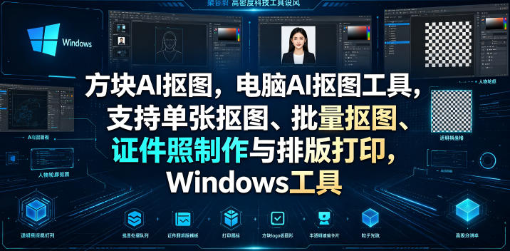 方块AI抠图，电脑AI抠图工具，支持单张抠图、批量抠图、证件照制作与排版打印，Windows工具-AI学习资源网
