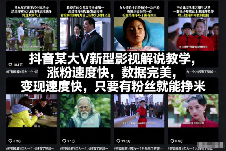 抖音某大V新型影视解说教学,涨粉速度快,数据完美,变现速度快,只要有粉丝就能挣米-AI学习资源网