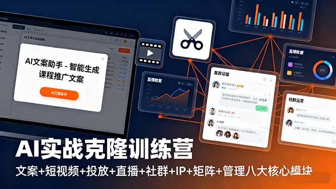 AI实战克隆训练营：文案+短视频+投放+直播+社群+IP+矩阵+管理八大核心模块-AI学习资源网