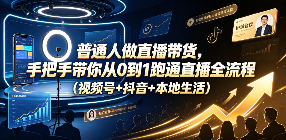 普通人做直播带货，手把手带你从0到1跑通直播全流程(视频号+抖音+本地生活)-AI学习资源网