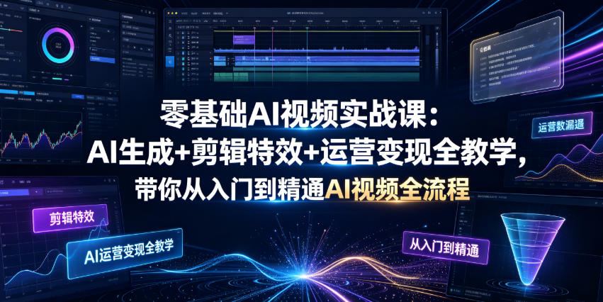 零基础AI视频实战课:AI生成+剪辑特效+运营变现全教学,带你从入门到精通AI视频全流程-AI学习资源网