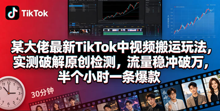 某大佬最新TikTok中视频搬运玩法，实测破解原创检测，流量稳冲破万，半个小时一条爆款-AI学习资源网