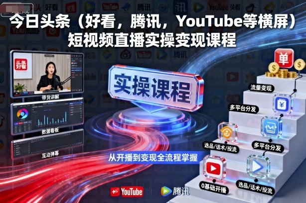 今日头条(好看，腾讯，YouTube等横屏)短视频直播实操变现课程-AI学习资源网