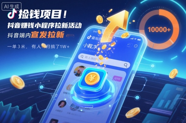 捡钱项目！抖音賺钱小程序拉新活动，抖音端内宣发拉新，一单3米，有人半个月搞了1W+-AI学习资源网